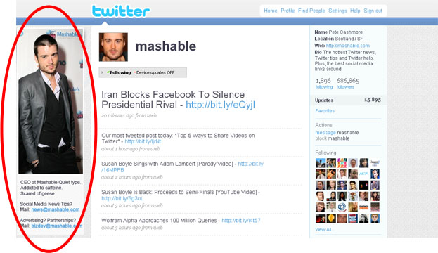 mashable twitter page