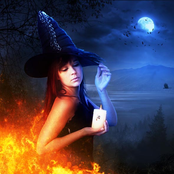 Photo Manipulate a Dark, Fiery Halloween Witch in this Halloween